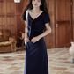V-neck Navy Blue Dress SMS0025
