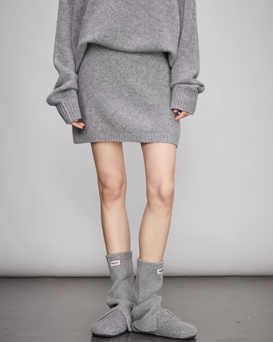 Sheep Wool Pullover Knit Top / Waist Short Skirt TEO0004