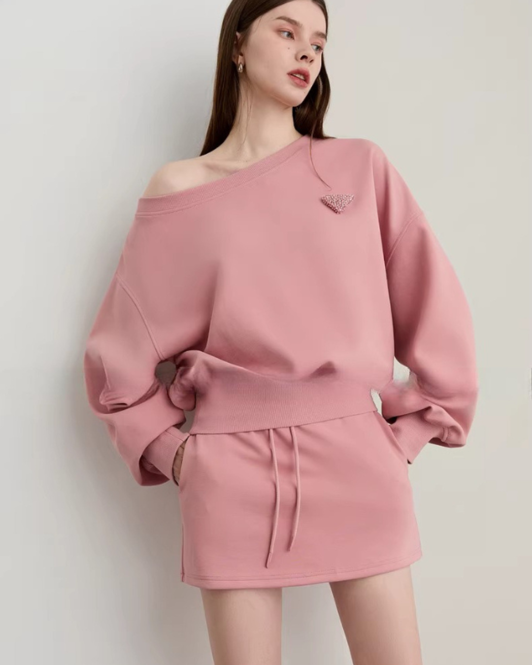One-Shoulder Sweatshirt Top / Mini Skirt DPY0069