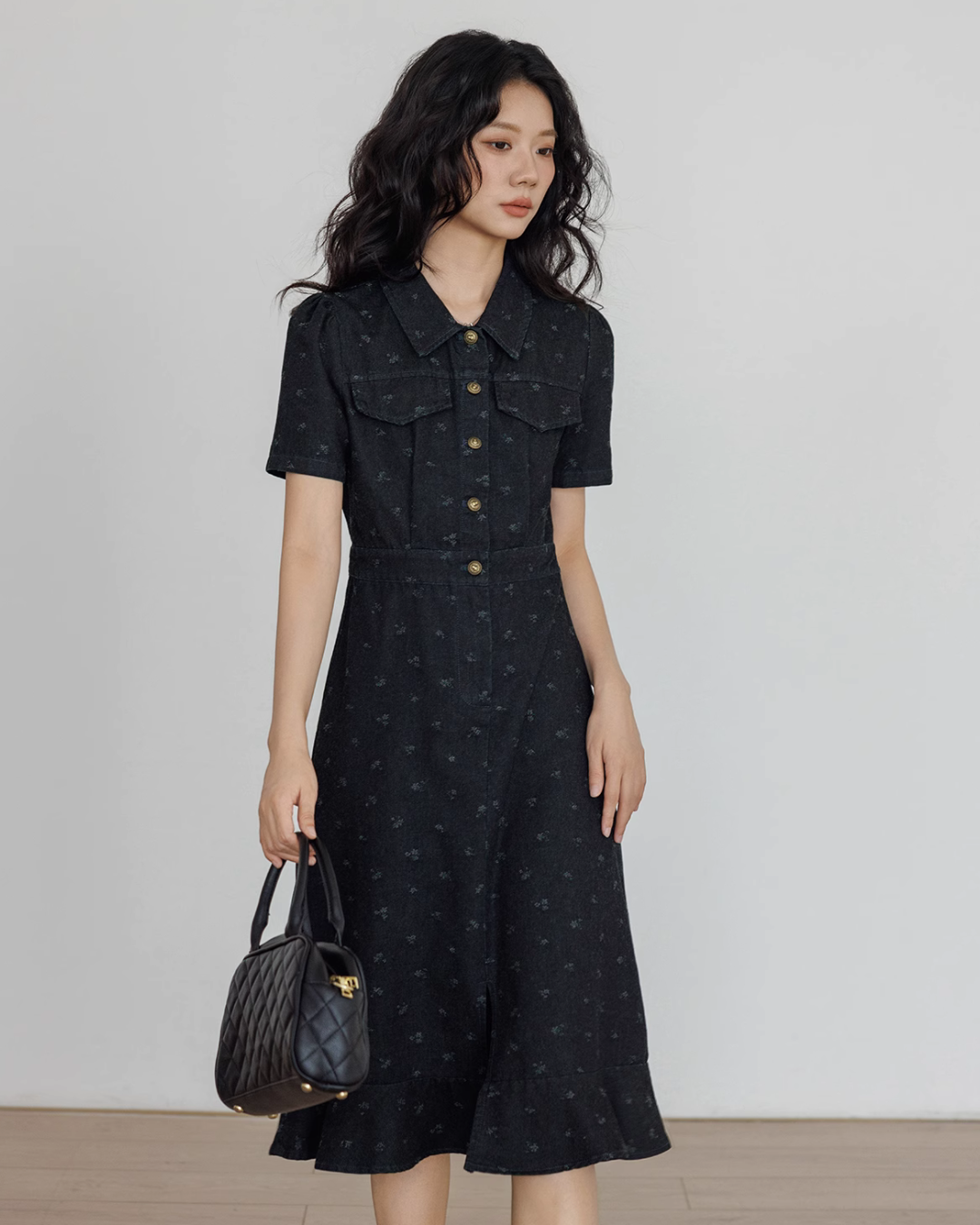 Floral Denim Shirt Dress VAS0088