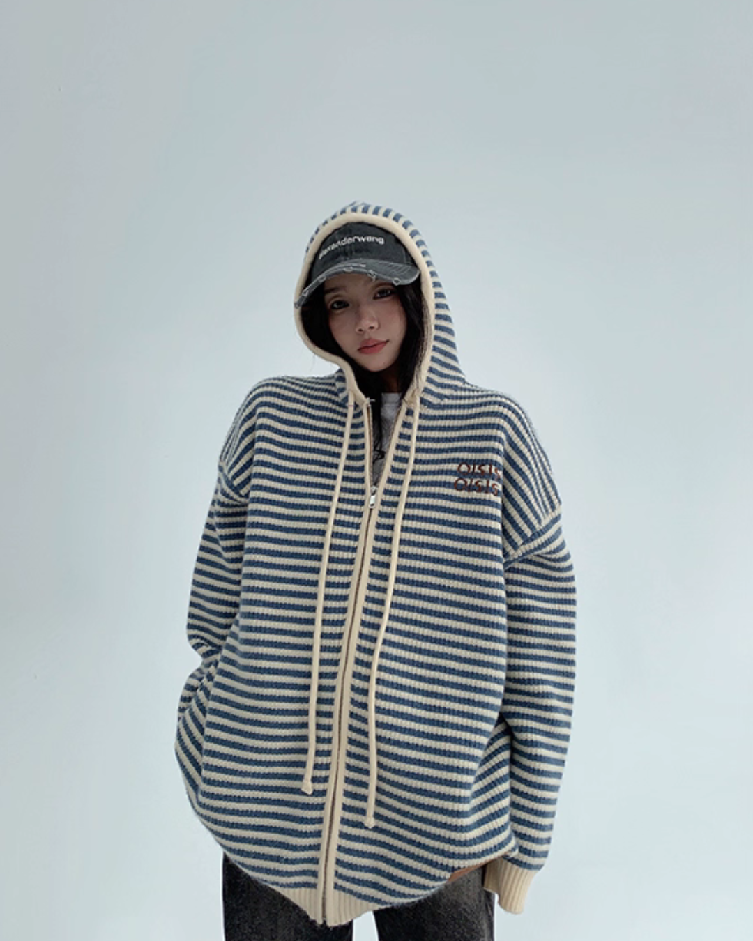 Stripe Relaxed Knit Hoodie YLS0999