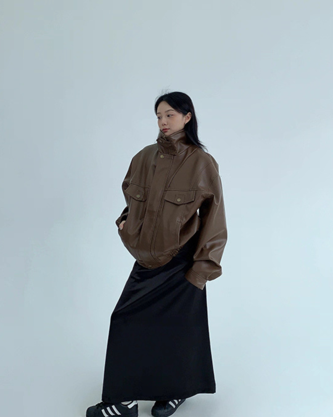 Stand Collar Fake Leather Blouson YLS0909