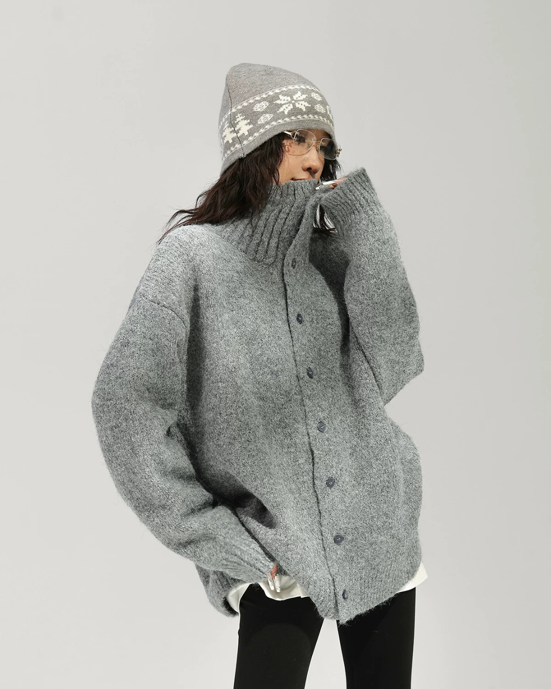 High Neck Button Knit Cardigan ACS0393