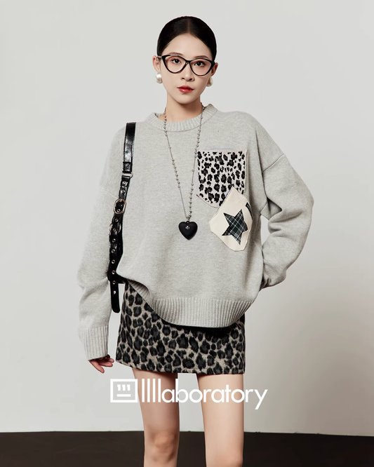 Leopard Round Neck Knit / Leopard Mini Skirt LLA0588