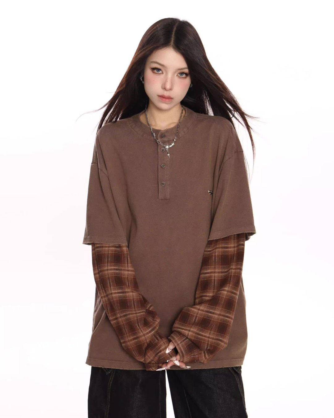 Plaid Two-Piece Long Sleeve T-Shirt BGS0046