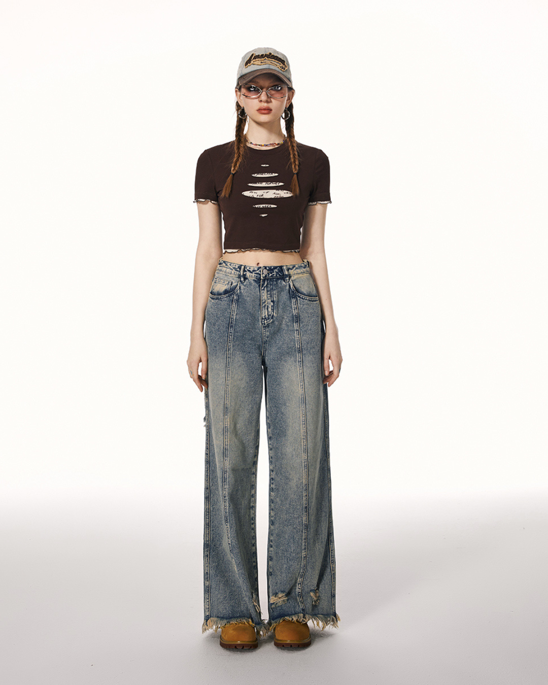 American Layered Style Cropped T-Shirt IMO0066