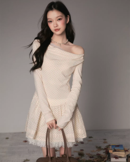 Off-Shoulder Polka Dot Dress MST0007