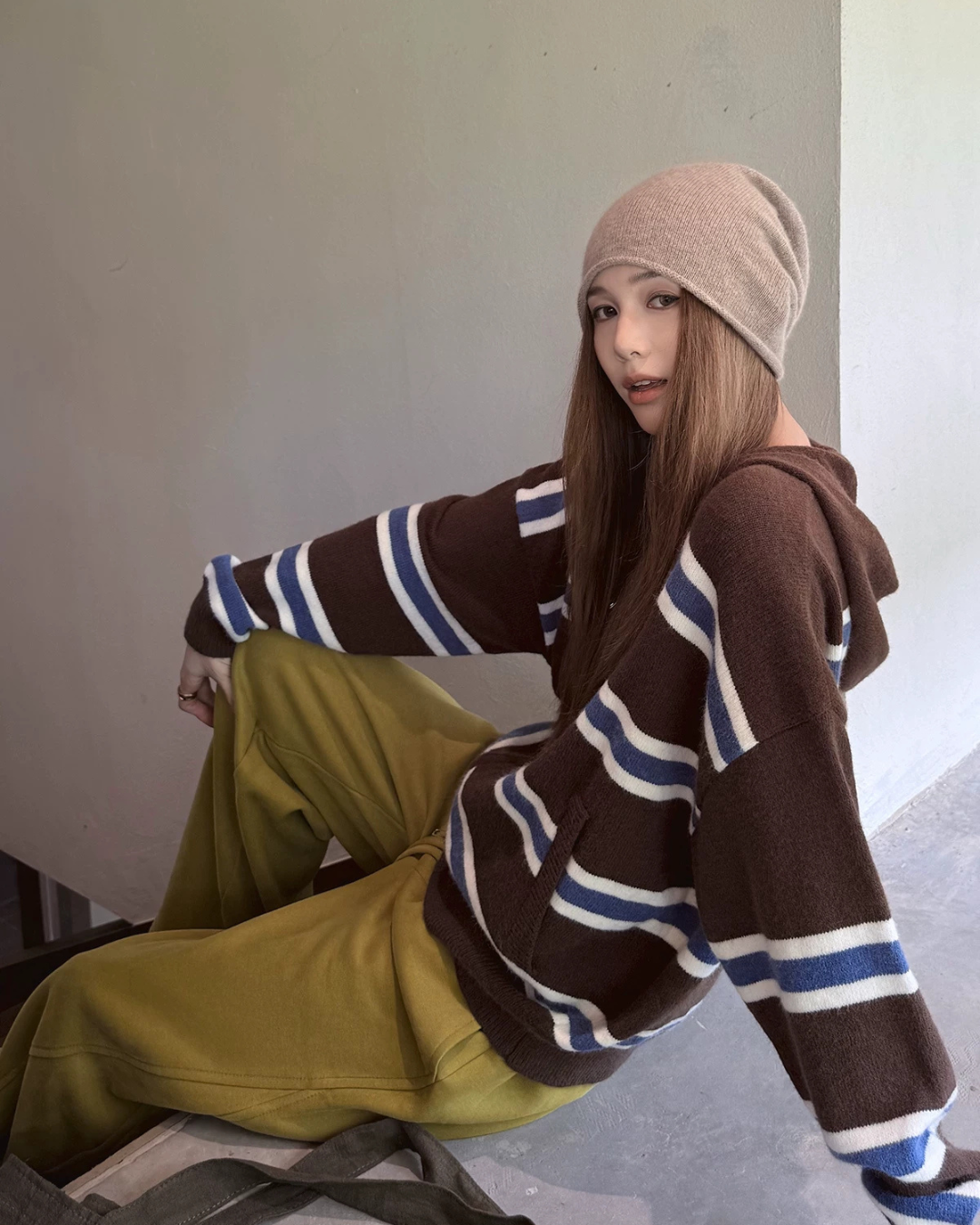 Striped Knit Hoodie WWP0004