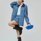 Blue Turn Collar Jacket / Work Skirt FER0376