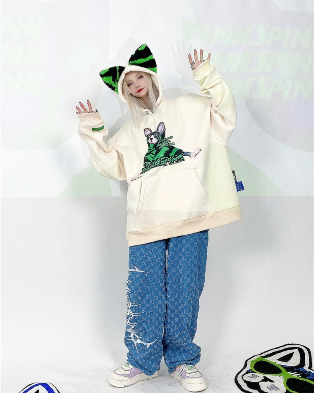 Cat Ear Print Sweatshirt Hoodie PPK0110