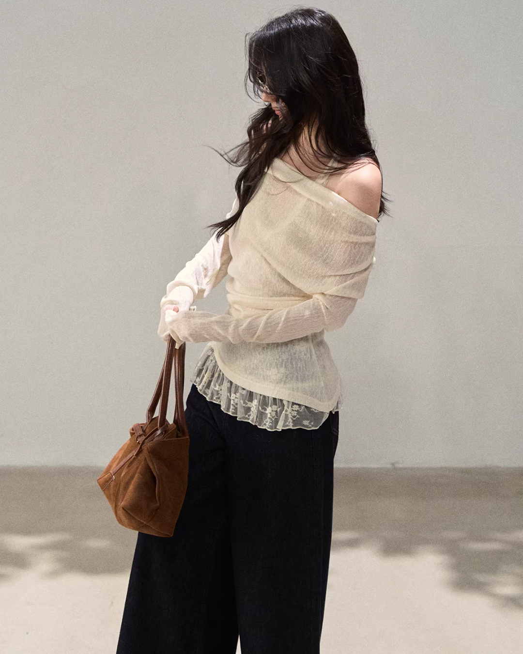 Lace Off Shoulder Knit Tops WDB0020