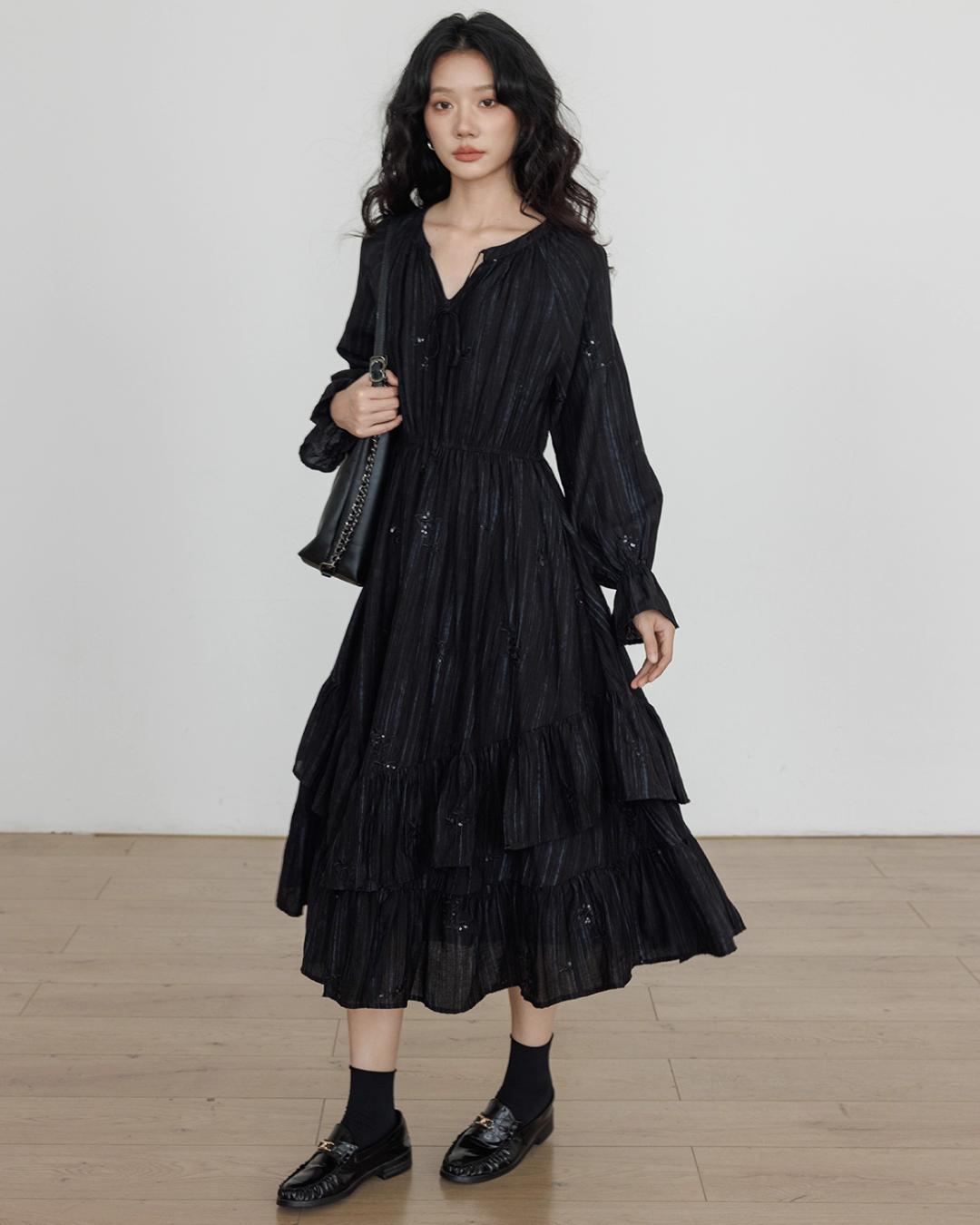 Crew Neck Long Sleeve Sequin Dress VAS0168