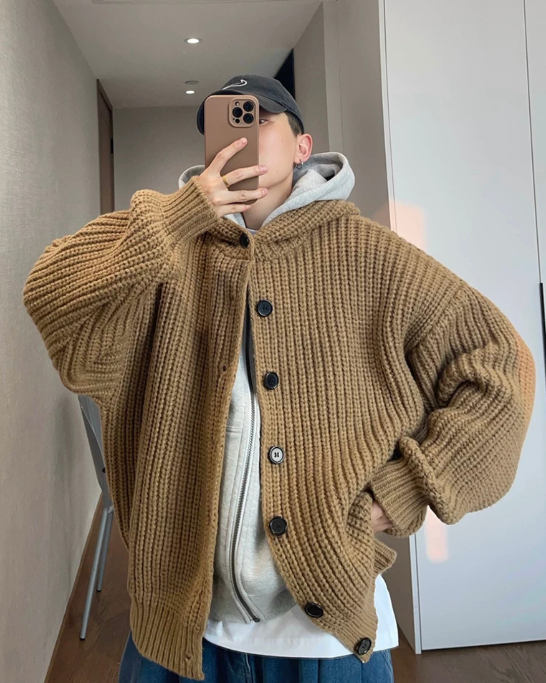 Loose-Gauge Hooded Rib Knit Cardigan DAZ0011
