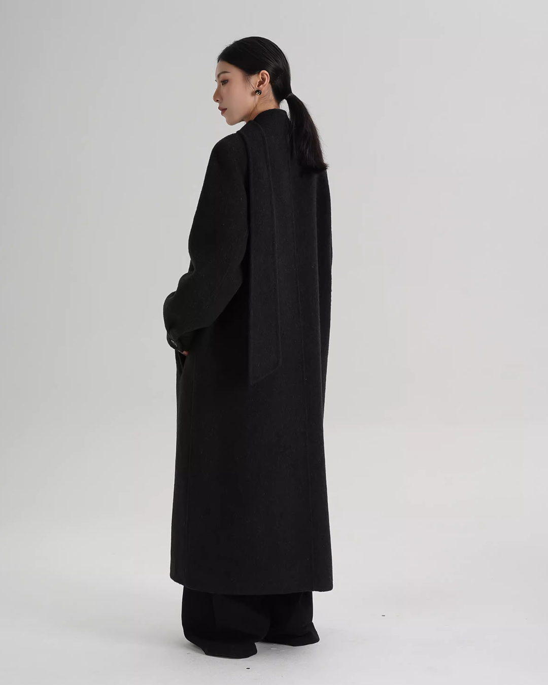 Tie Collar Long Coat SRS0384