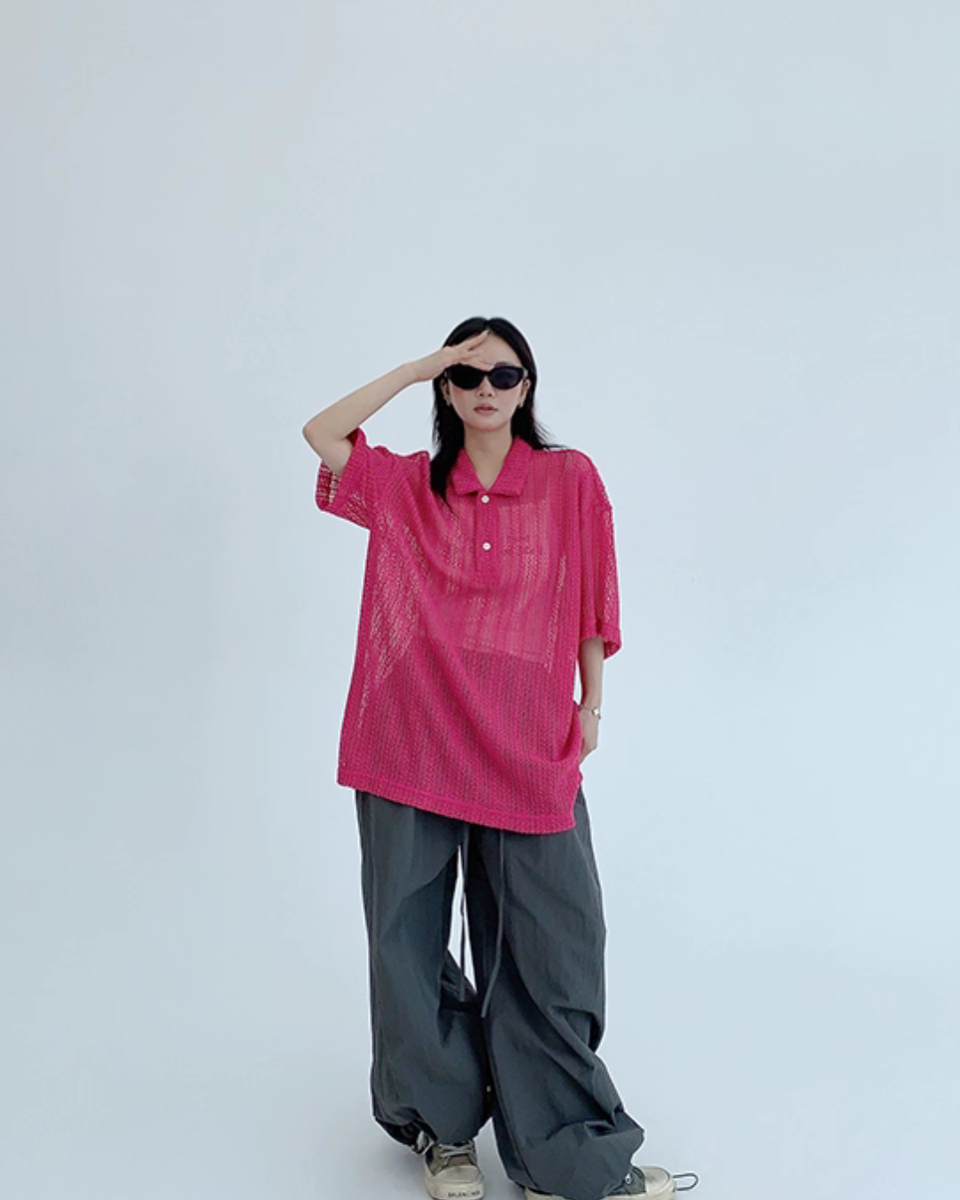 Mesh Polo Knit Top YLS0890