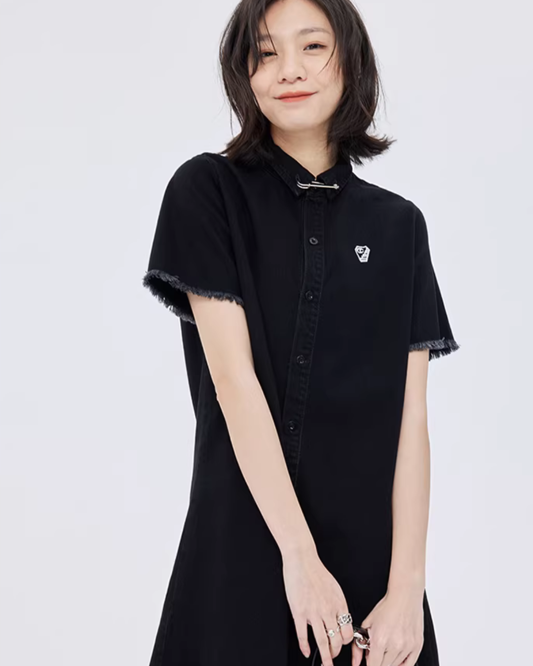 Polo Collar Embroidered Shirt Dress SHN0005