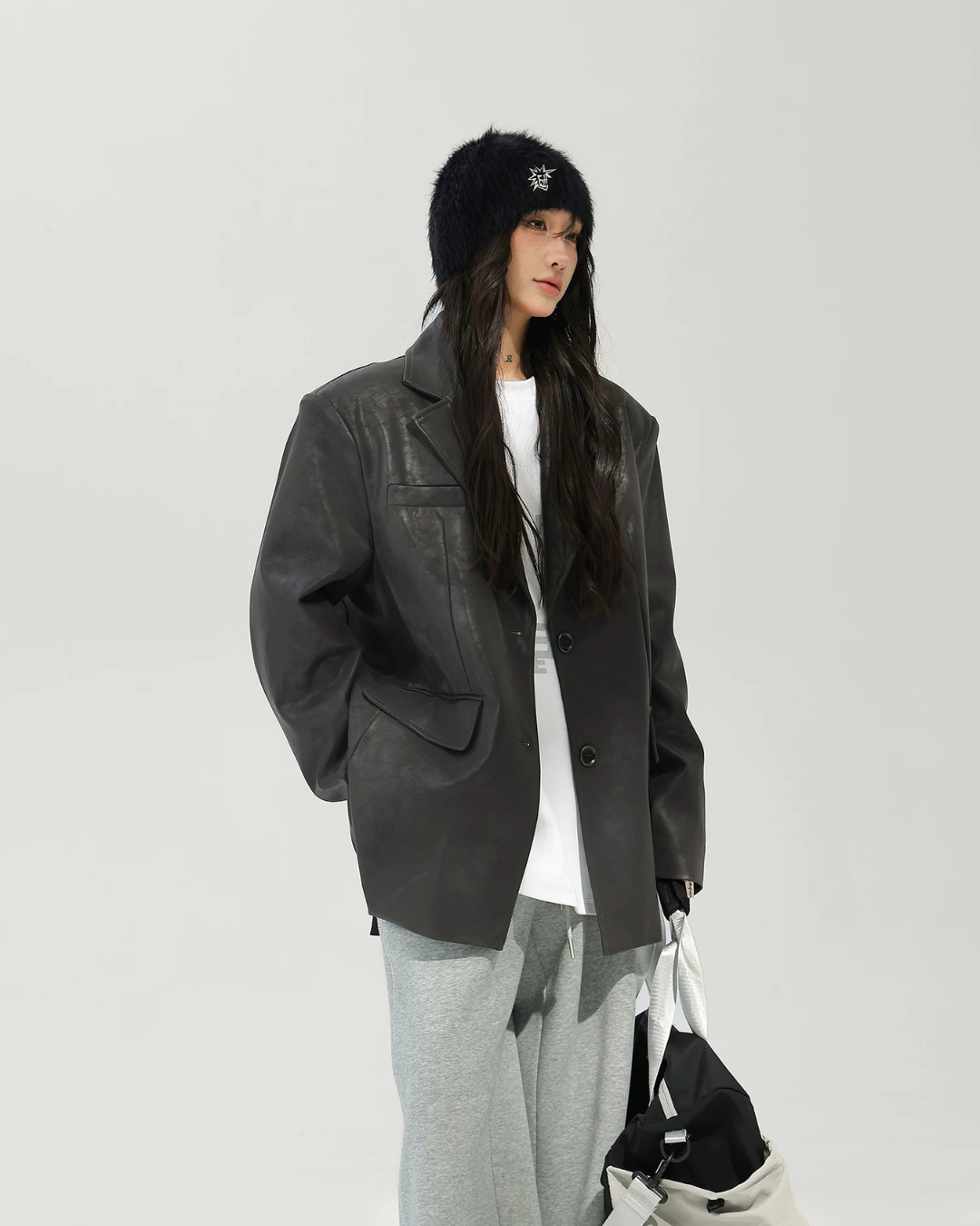 Oversized Fake Leather Blazer ACS0375