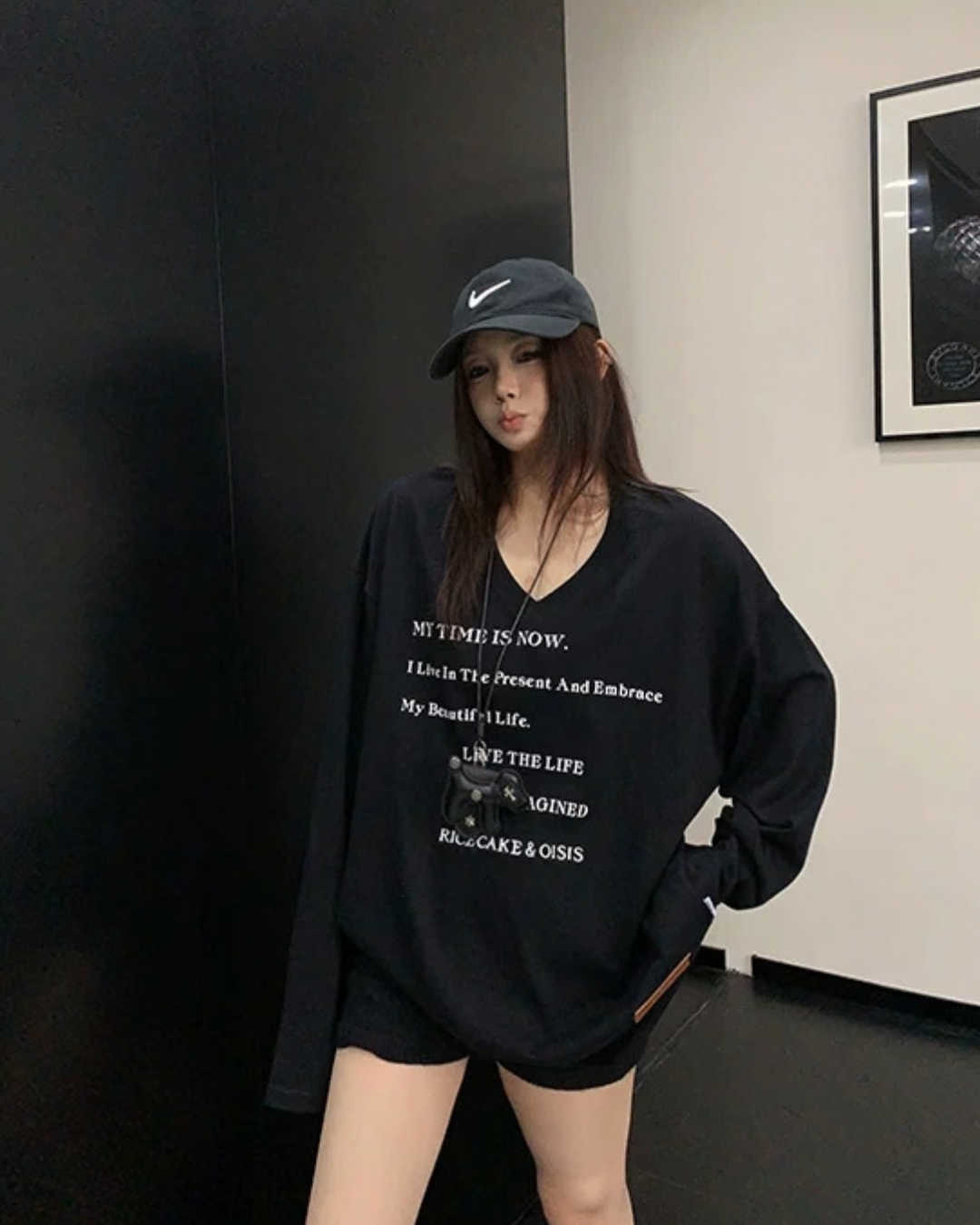 V-Neck Print Long Sleeve T-Shirt  YLS1044