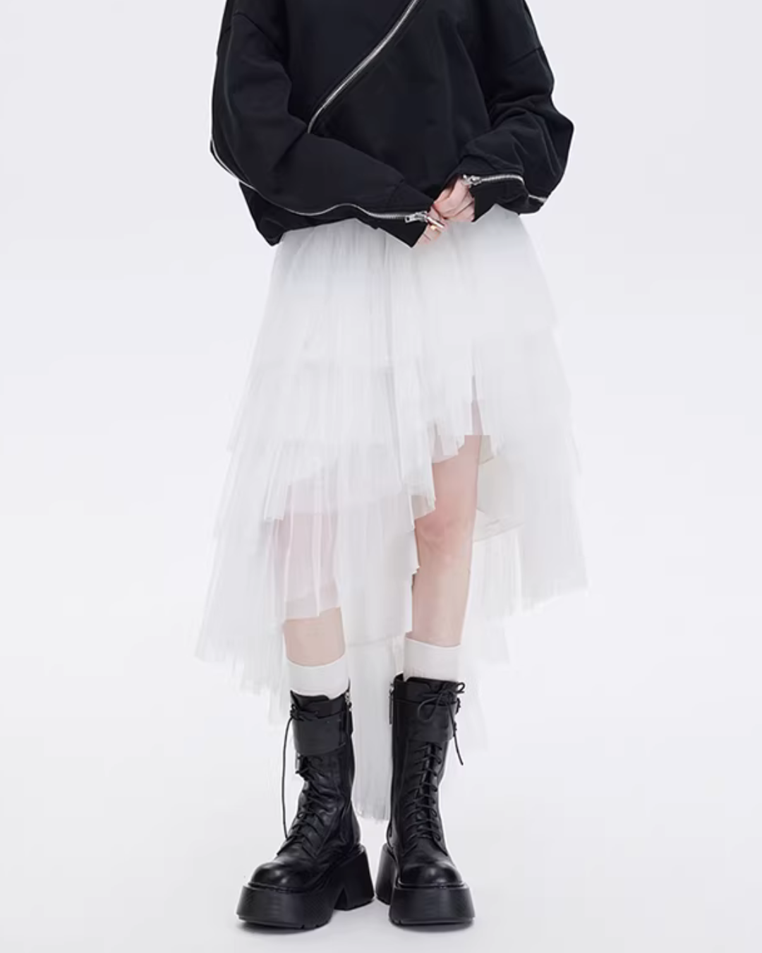 Buckled Irregular Tulle Skirt SHN0006