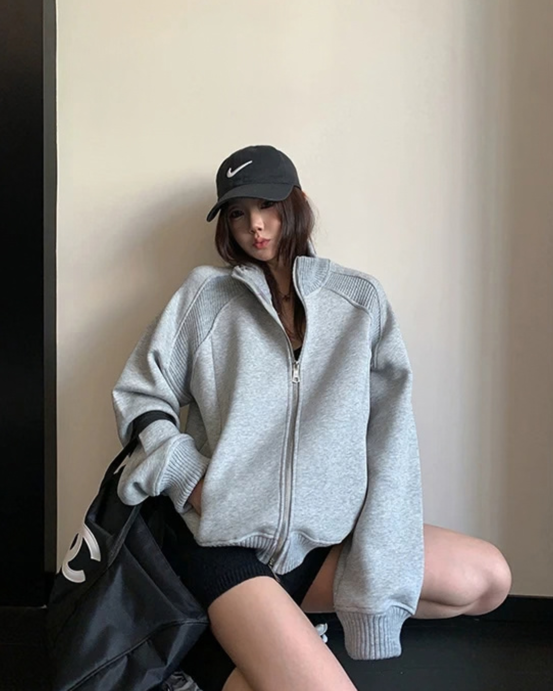 Rib-Knit Switch Zip-Up Blouson YLS1056