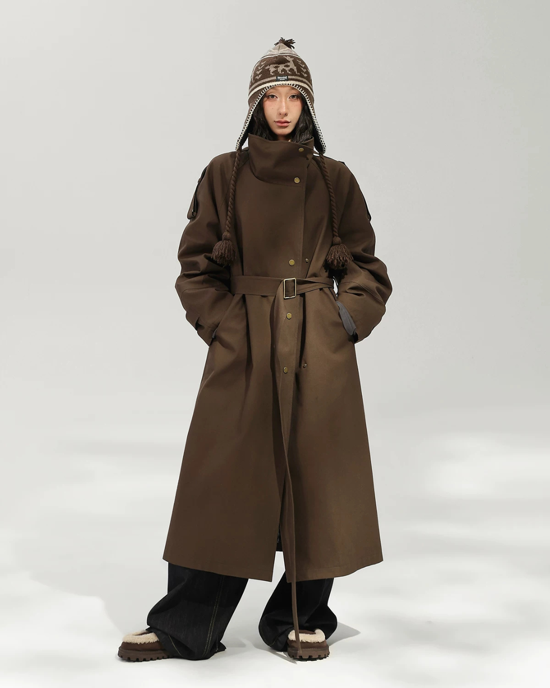 Oversized Stand Collar Long Trench Coat ACS0381