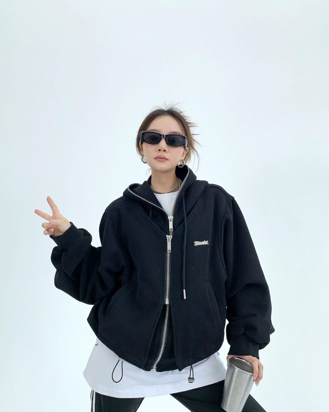 Street Layered Zip Hoodie YLS0008 – AuroraBoutique Street Layered Zip Hoodie YLS0008 – AuroraBoutique