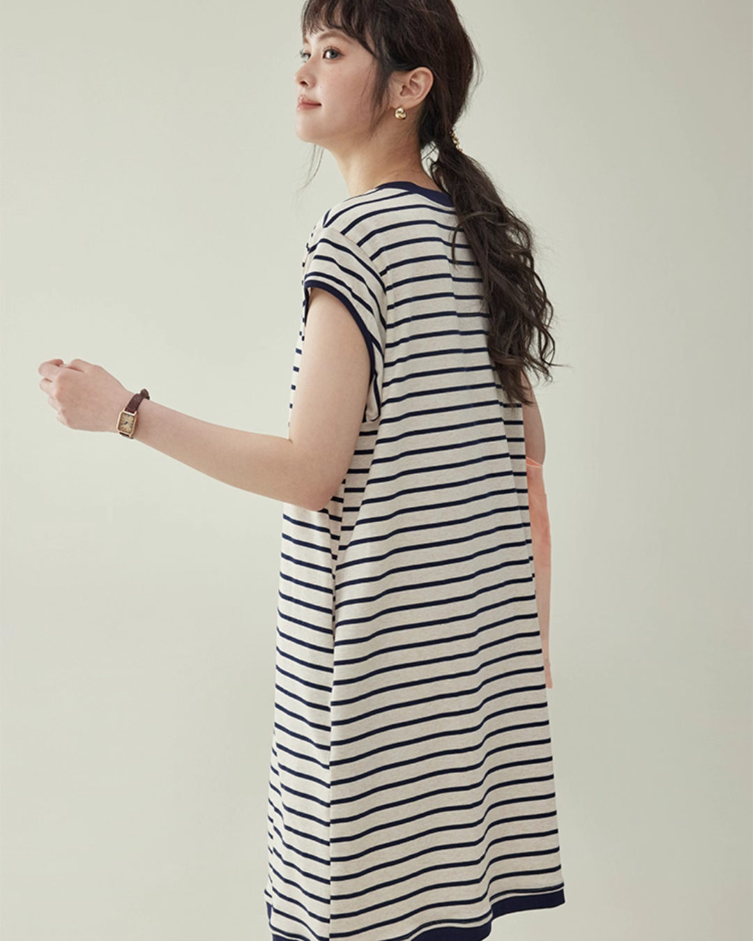 Striped Round Neck T-Shirt Dress AMU0037