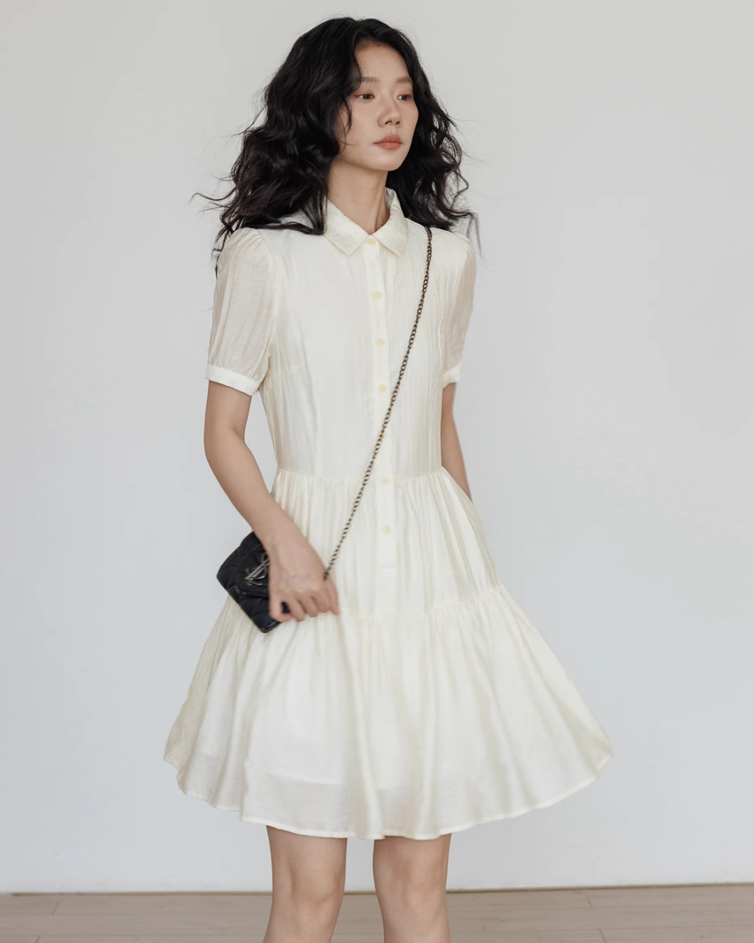 Plain Tiered Shirt Dress VAS0103