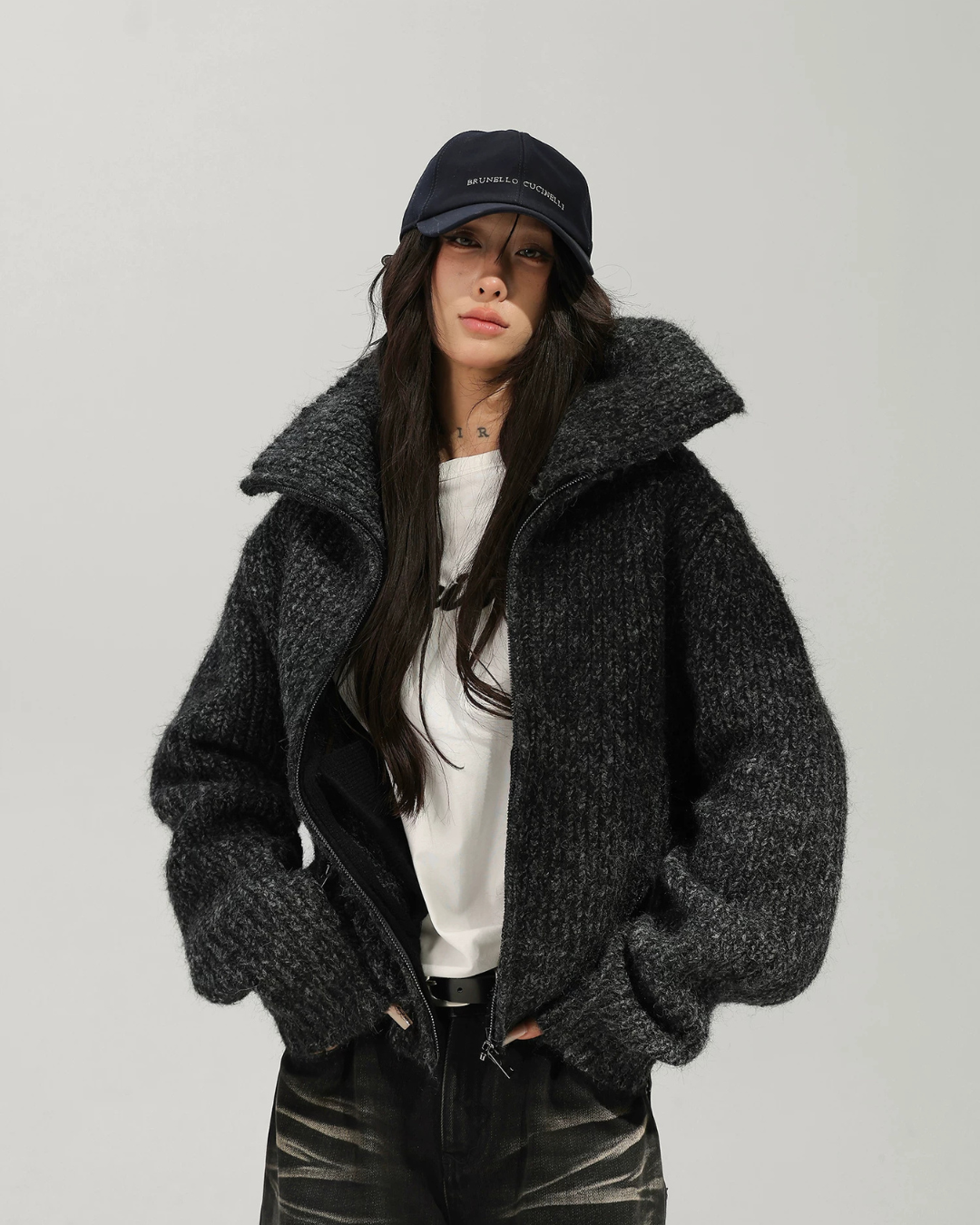 Oversized Knit Zip-Up Jacket ACS0388
