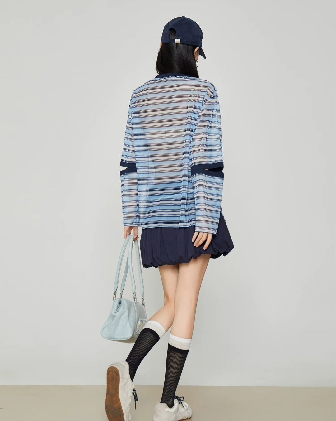 Striped Mesh Long-Sleeve T-Shirt FER0362