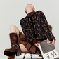 Leopard Round Neck Cardigan / Caramel Pleated Skirt LLA0553