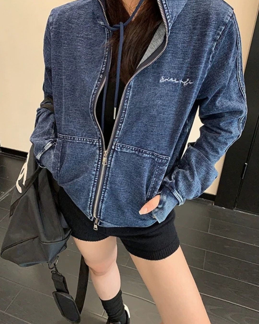 Denim Zip-Up Hoodie YLS1041