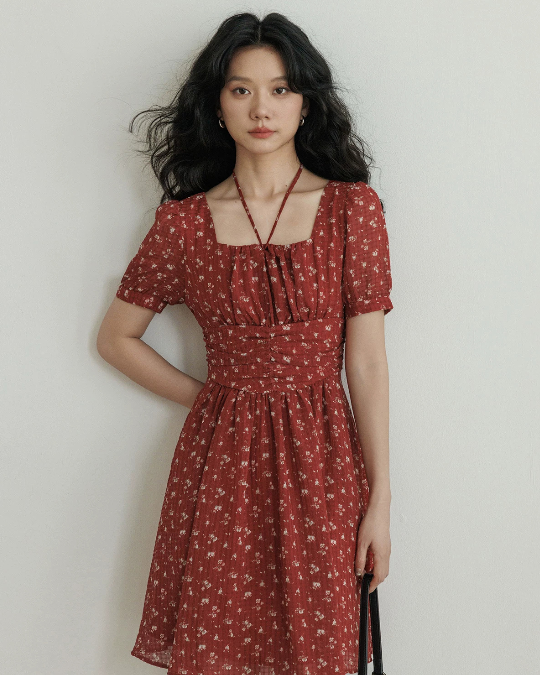 Square Neck Flower Mini Dress VAS0195
