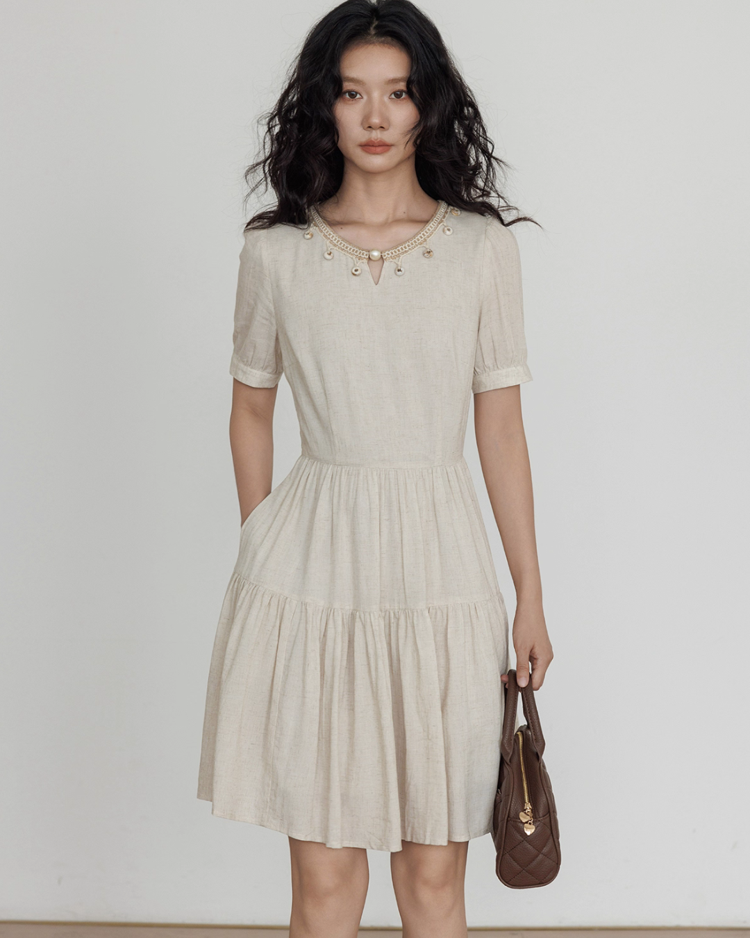 Round Neck Linen Dress VAS0131
