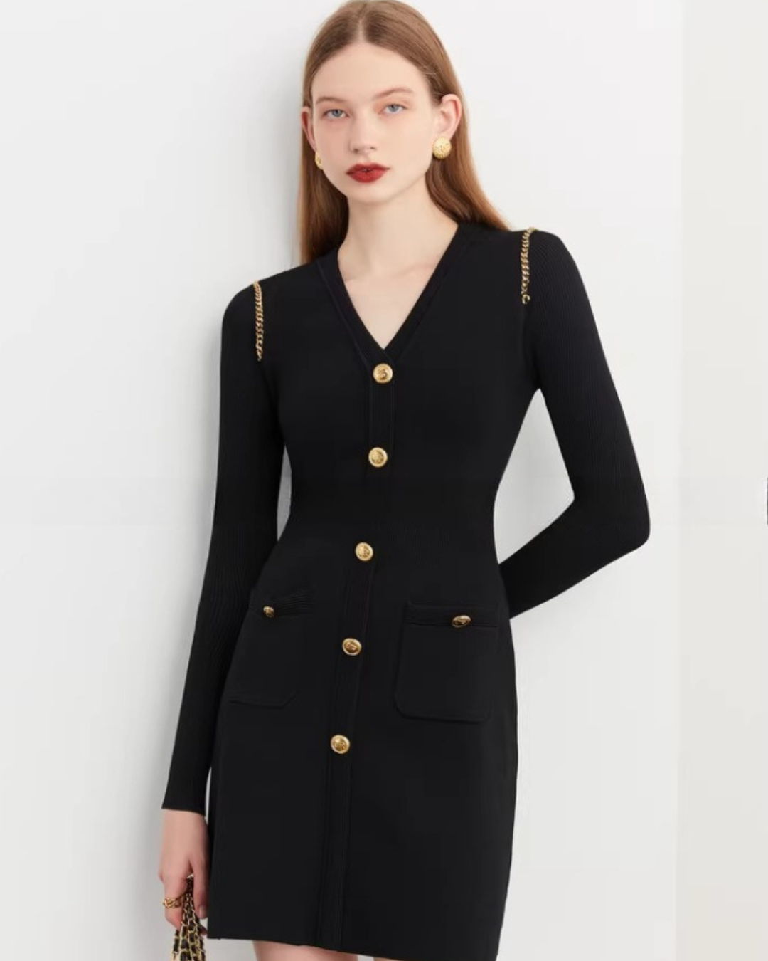 Elegant Black Knit Dress DPY0082