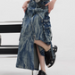 Vintage Wash Design Long Denim Skirt KNH0007