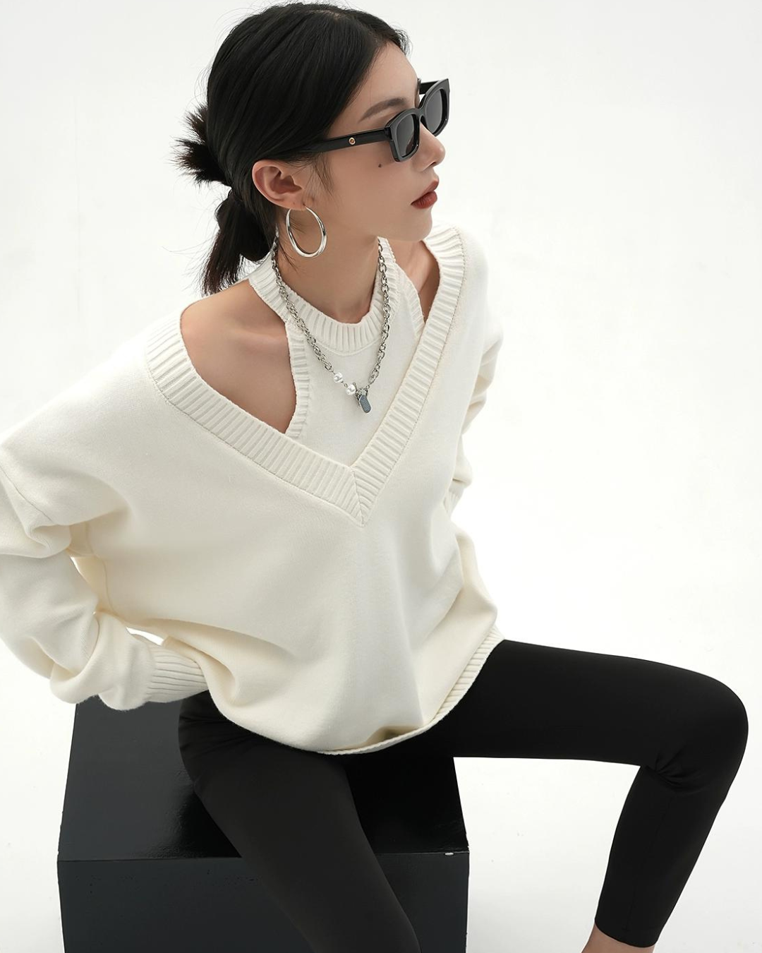 Halter Neck Layered Long Sleeve Knit SRS0191