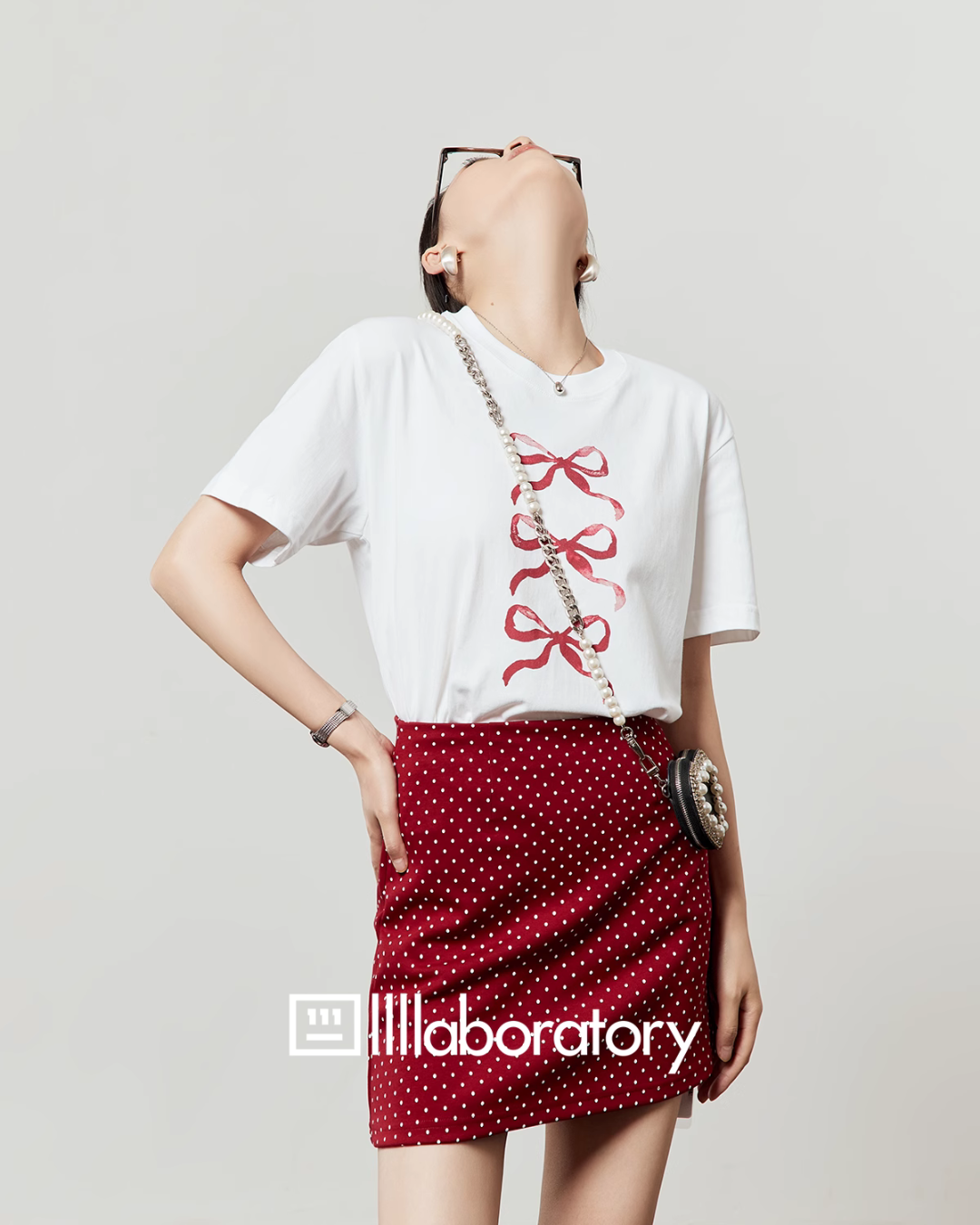 Ribbon Print T-Shirt / A-Line Mini Skirt LLA0486