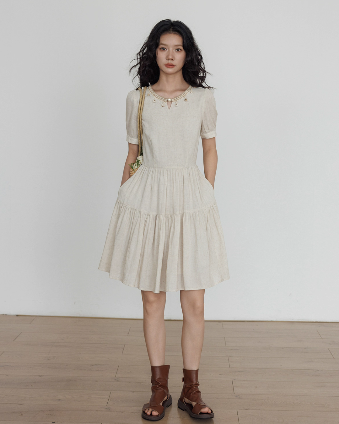 Round Neck Linen Dress VAS0131