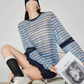 Striped Mesh Long-Sleeve T-Shirt FER0362