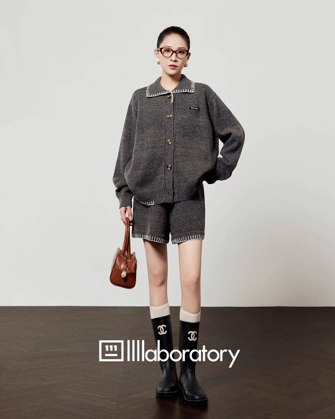 Dark Gray Knit Cardigan & Casual Shorts LLA0545