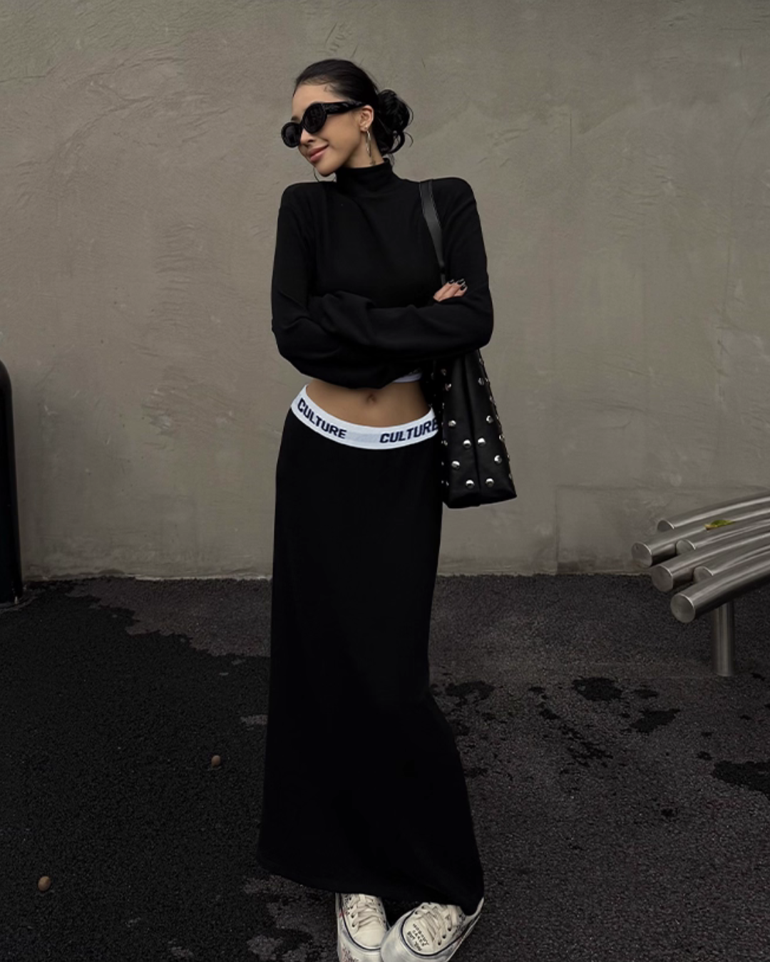 High Neck Long Sleeve Top / Mid Length Skirt ZRS0095