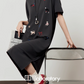 Dark Gray Animal Embroidery Dress LLA0487