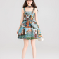 Retro Painting Flare Dress KIK0001