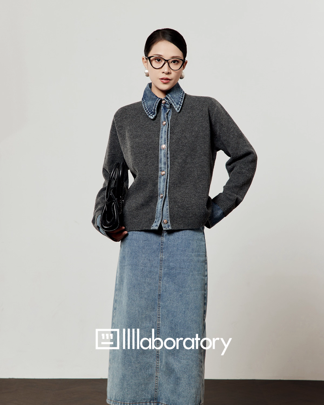 Denim Shirt Docking Knit LLA0561