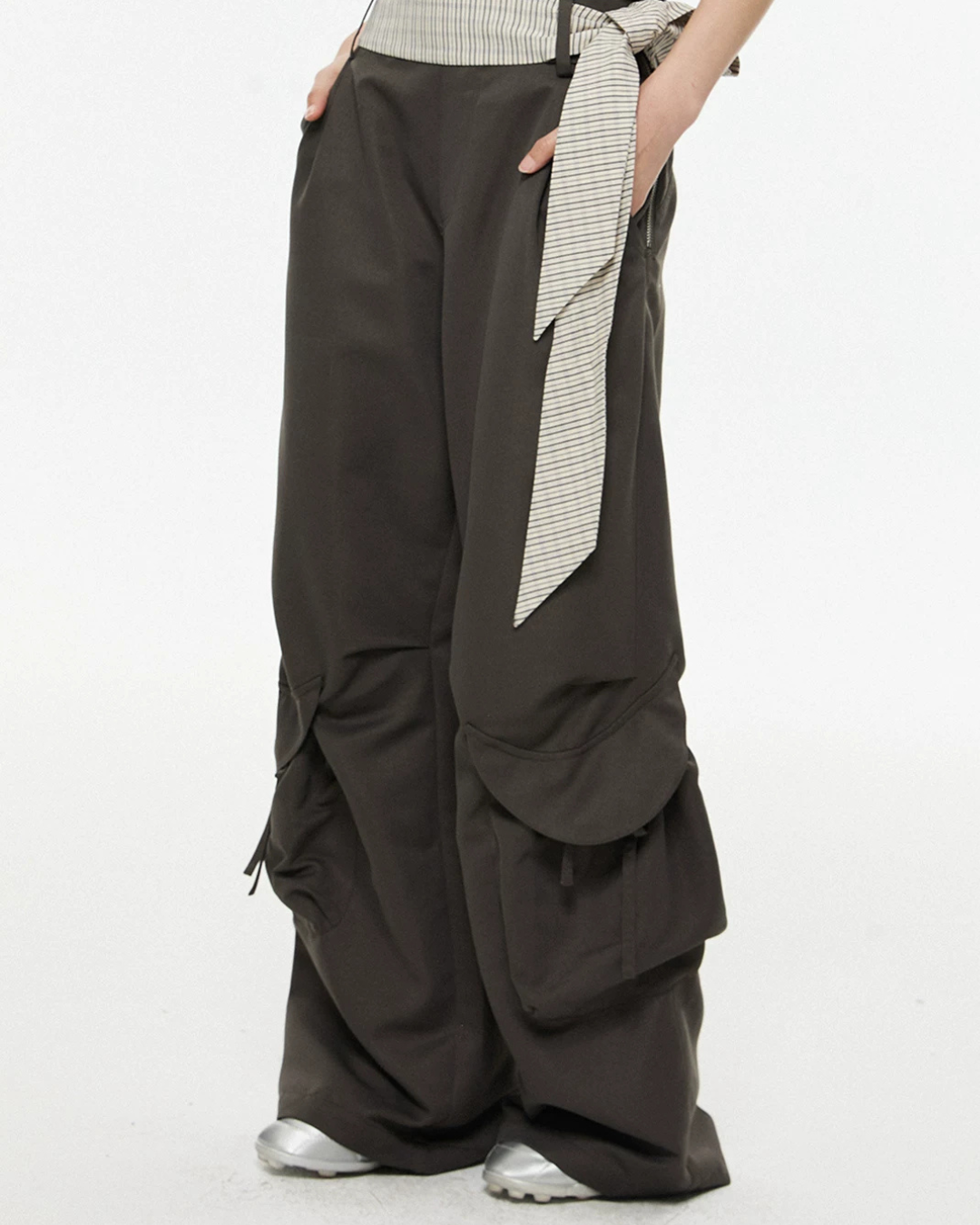 Gingham Sash Belt Wide Cargo Pants EZK0104