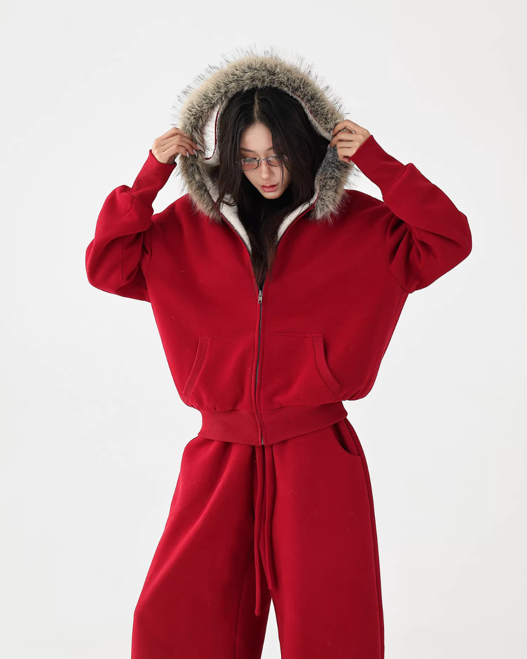 Fur Collar Fleece Hoodie/Casual Pants ACS0349