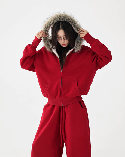 Fur Collar Fleece Hoodie/Casual Pants ACS0349
