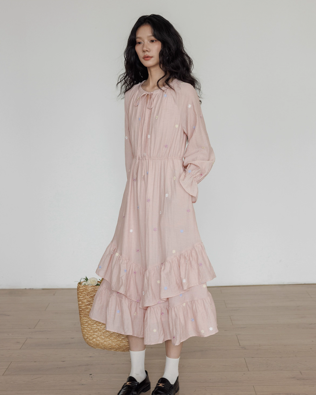 Small Floral Embroidery Long Dress VAS0156