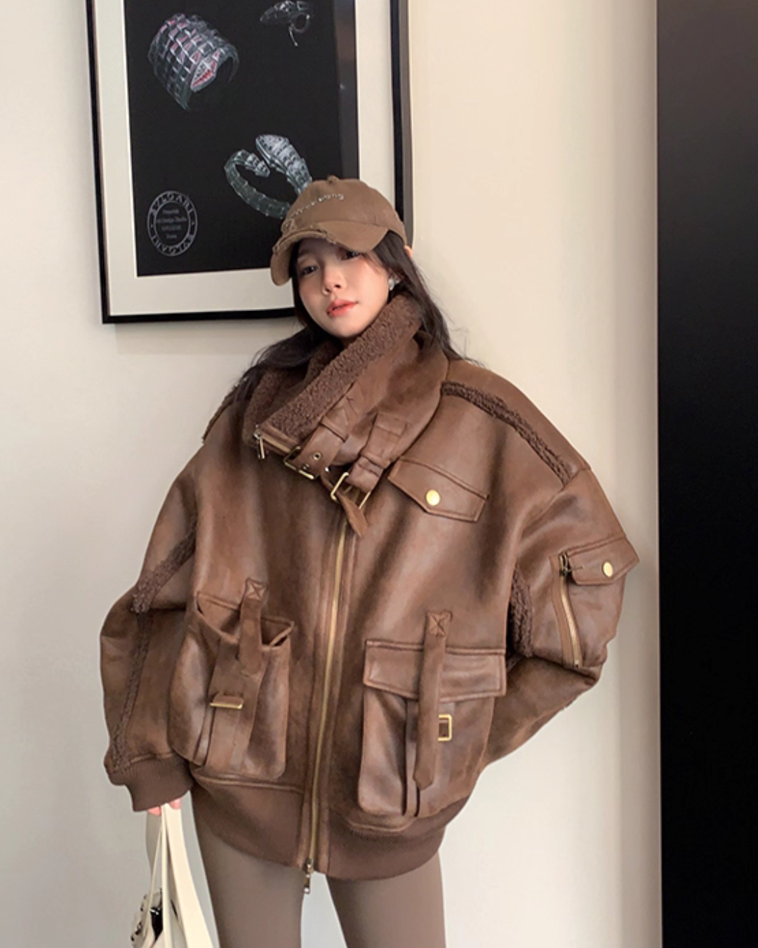 Vintage Leather Faux Fur Jacket YLS1005